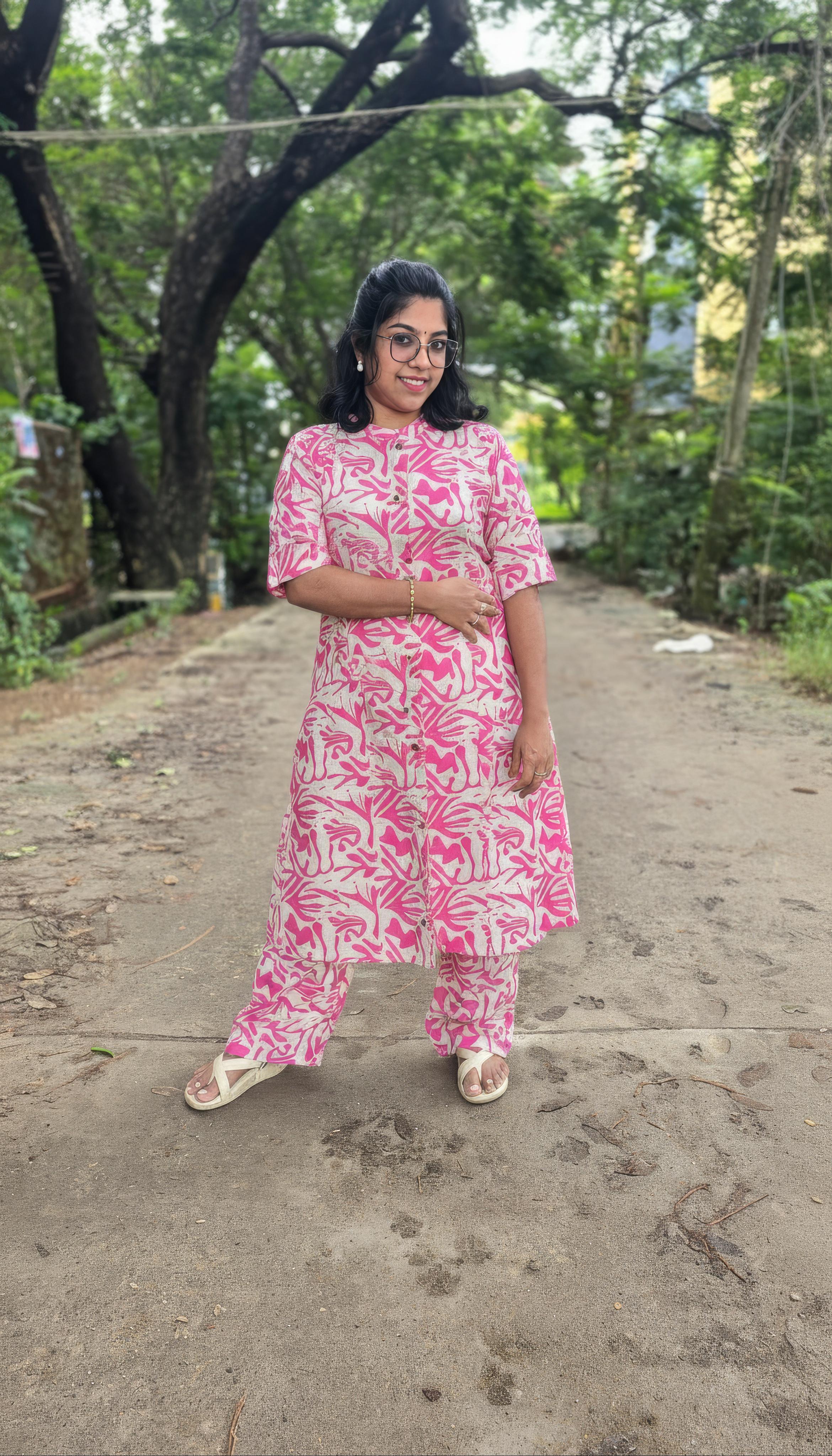 Light Pink Cotton Flex A-Line Co-Ord Set