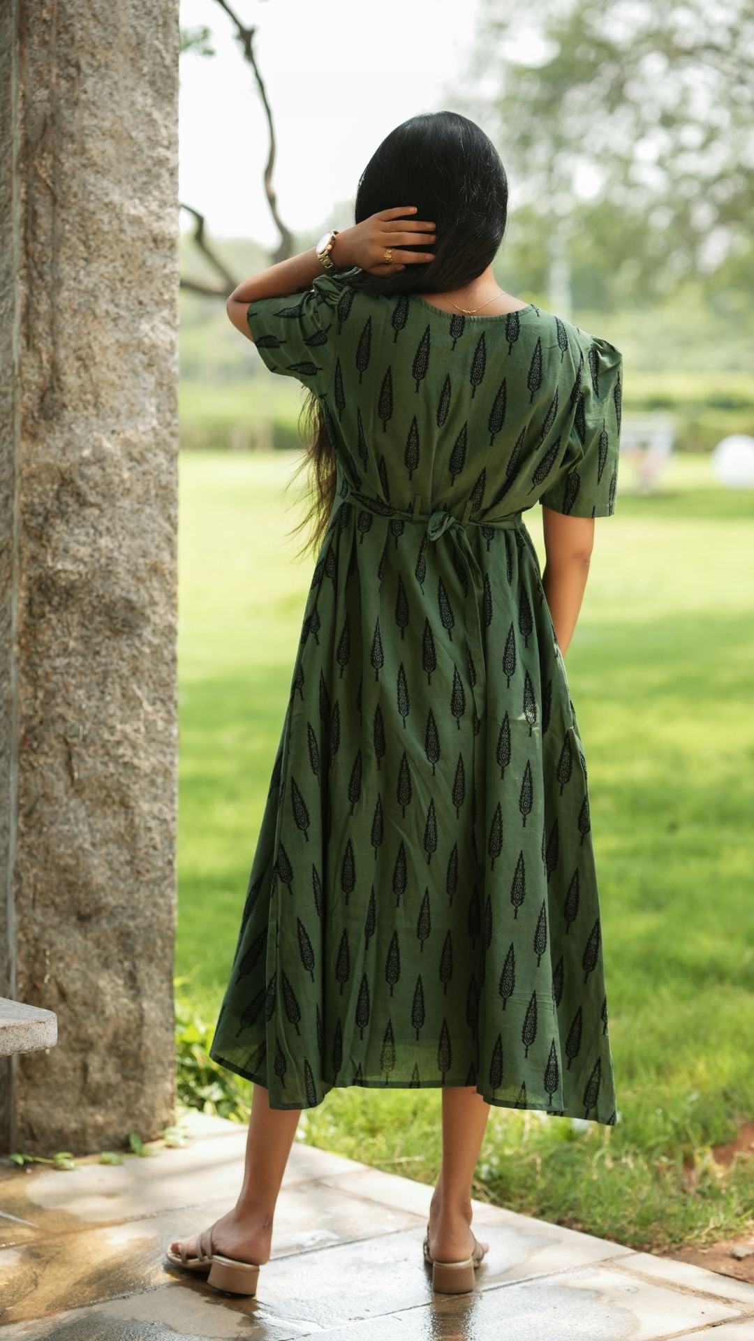 Sage Green Bagru Printed Circular Maxi - Full Lining