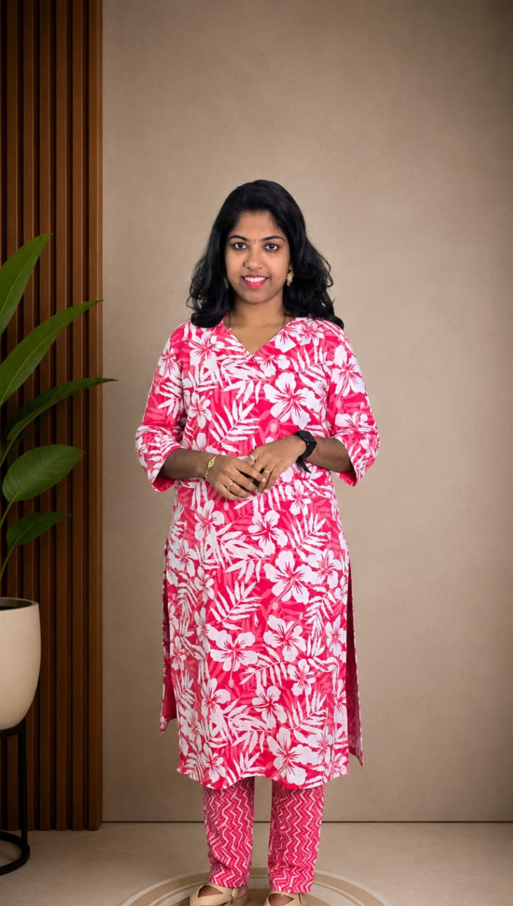 Tomato Red Soft Printed Cotton 3 Piece Kurta Set With Lining for Women | Office & Daily Wear