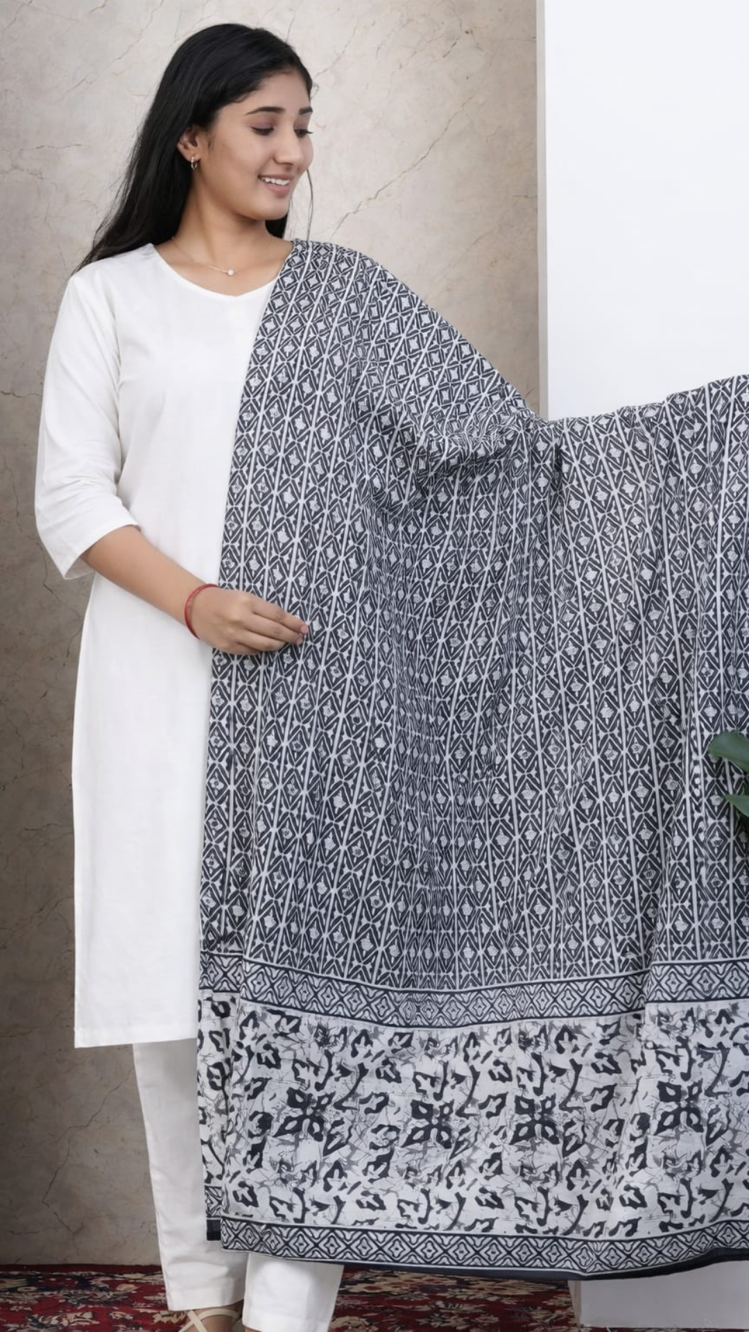 Black Cotton Printed Dupatta - 2.3 Mtr