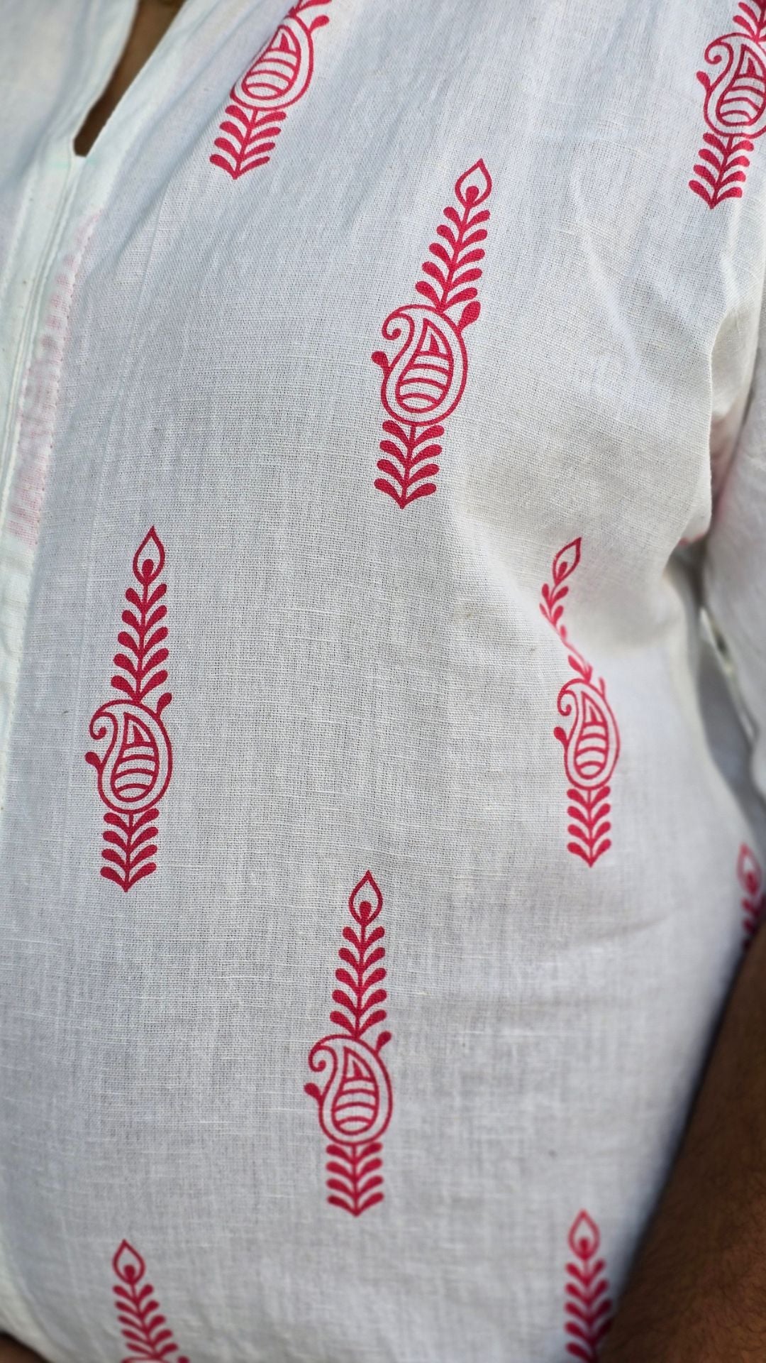 White Cotton Flex Kurti for Women | Half & Half Printed Straight Kurta with Mandarin Collar