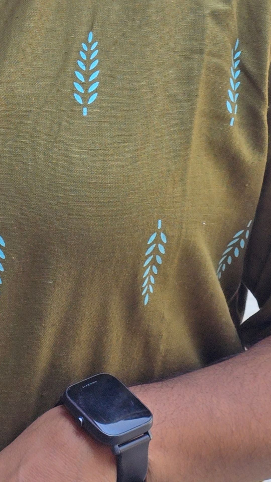 Mehandi Green  Cotton Flex Kurti for Women | Half & Half Printed Straight Kurta with Mandarin Collar