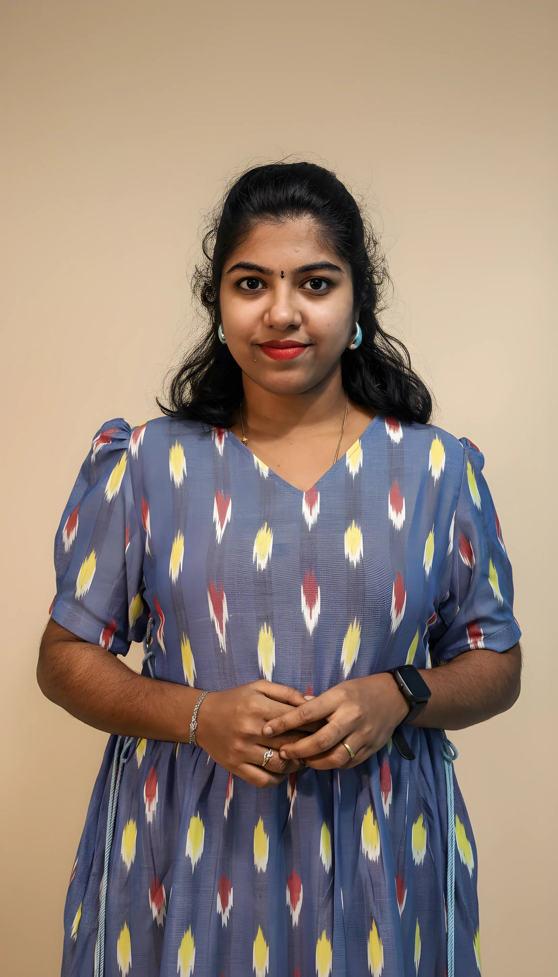 Sky Blue Ikkat Cotton Three Tier Maxi with Adjustable Side Corsets