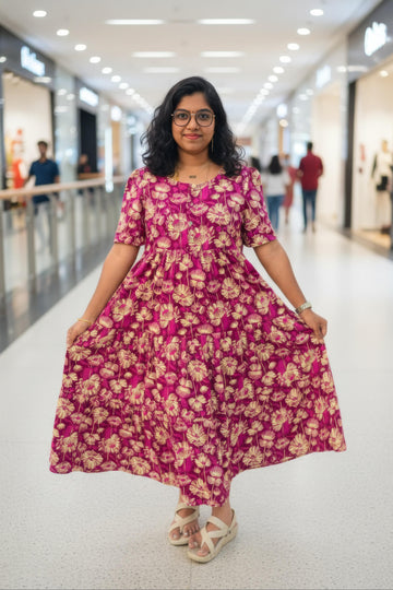 Magenta Hand Block Printed Cotton Maxi Dress