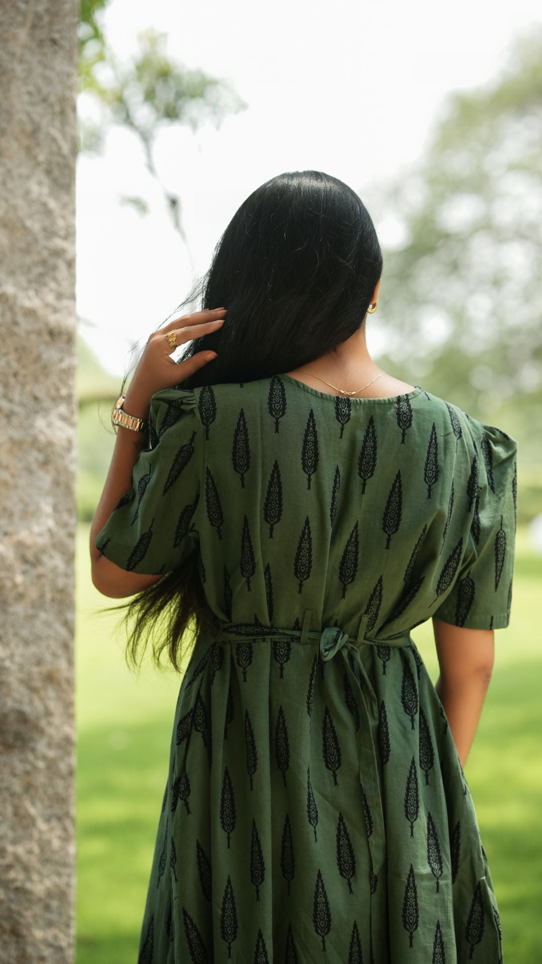 Sage Green Bagru Printed Circular Maxi - Full Lining