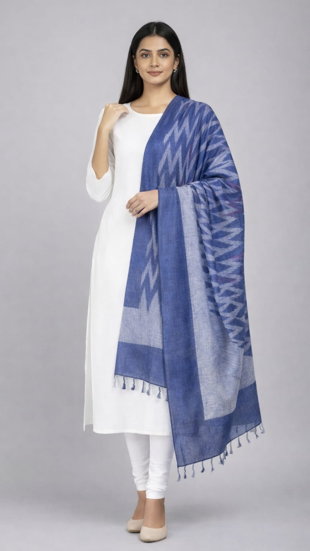 Ink Blue Ikkat Dupatta - 2.5 Mtr