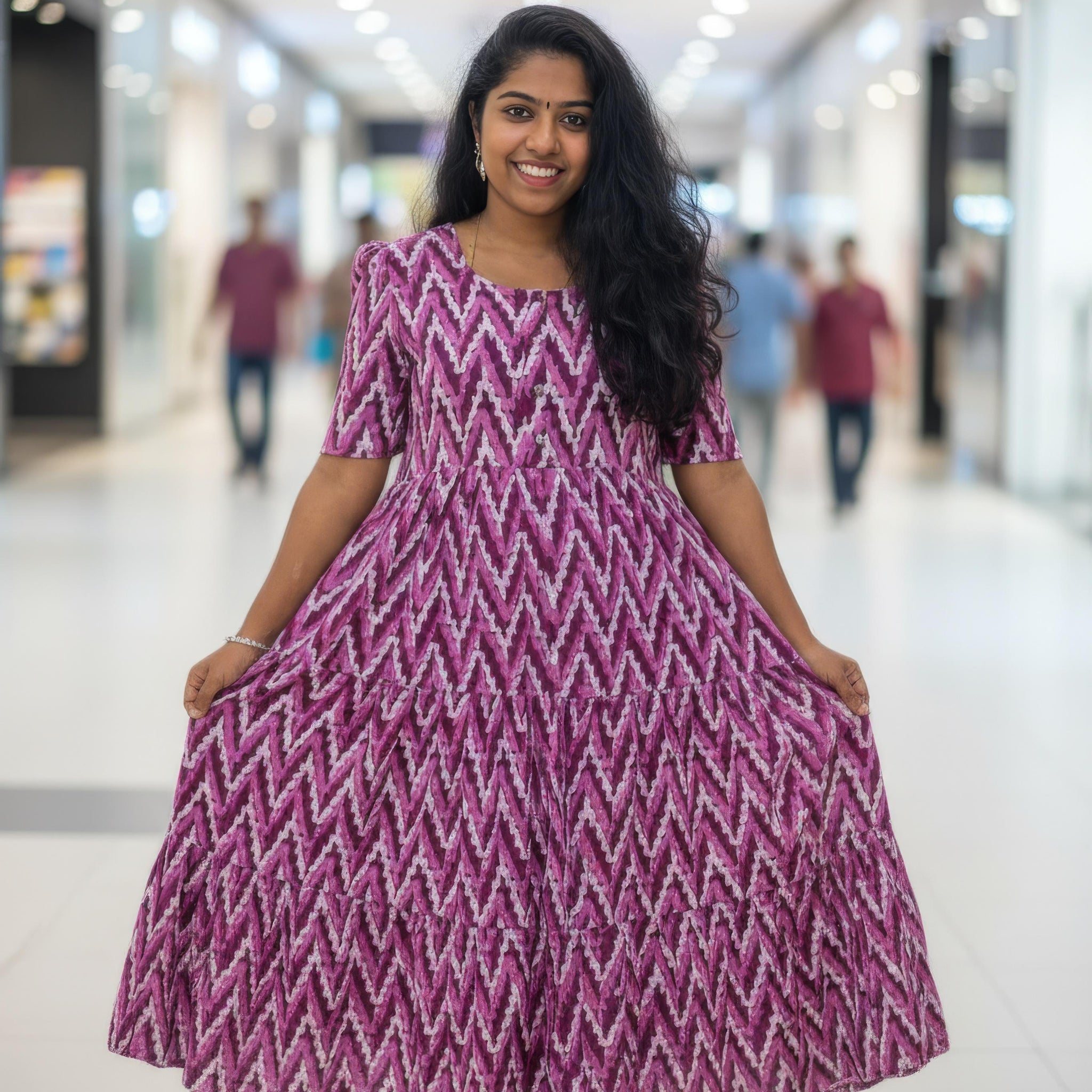 Dark Pink  Hand Block Printed Cotton Maxi Dress