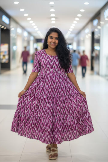 Dark Pink  Hand Block Printed Cotton Maxi Dress