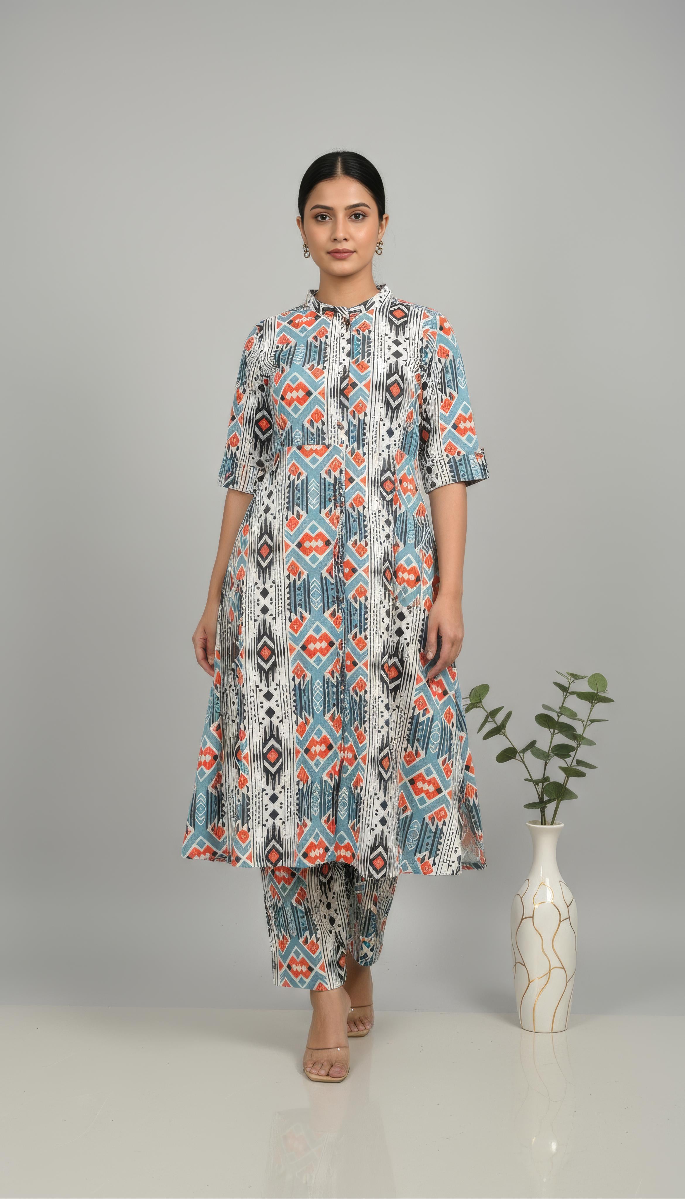 Green Cotton Flex Aline Co-Ord Set for Women | Office & Daily Wear