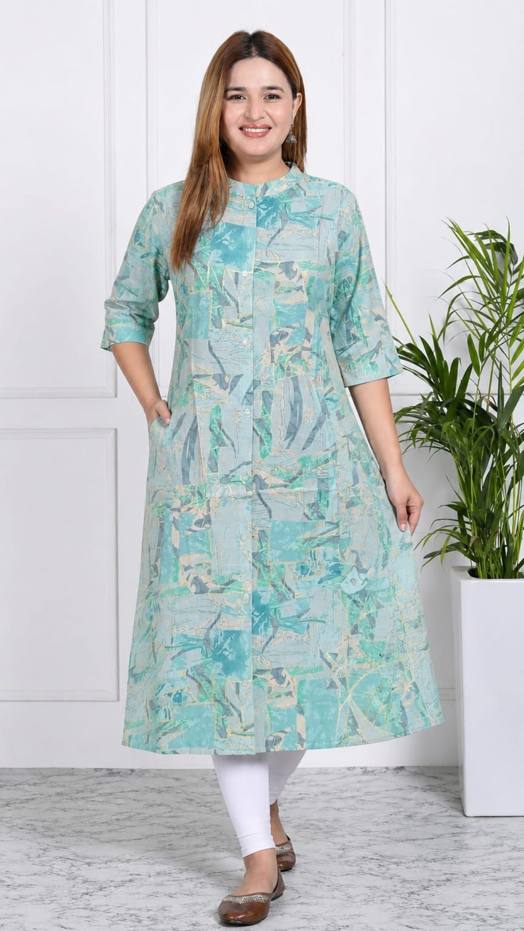 Green Modal Silk Princess Cut Side Closed Kurta  (Only Kurta)