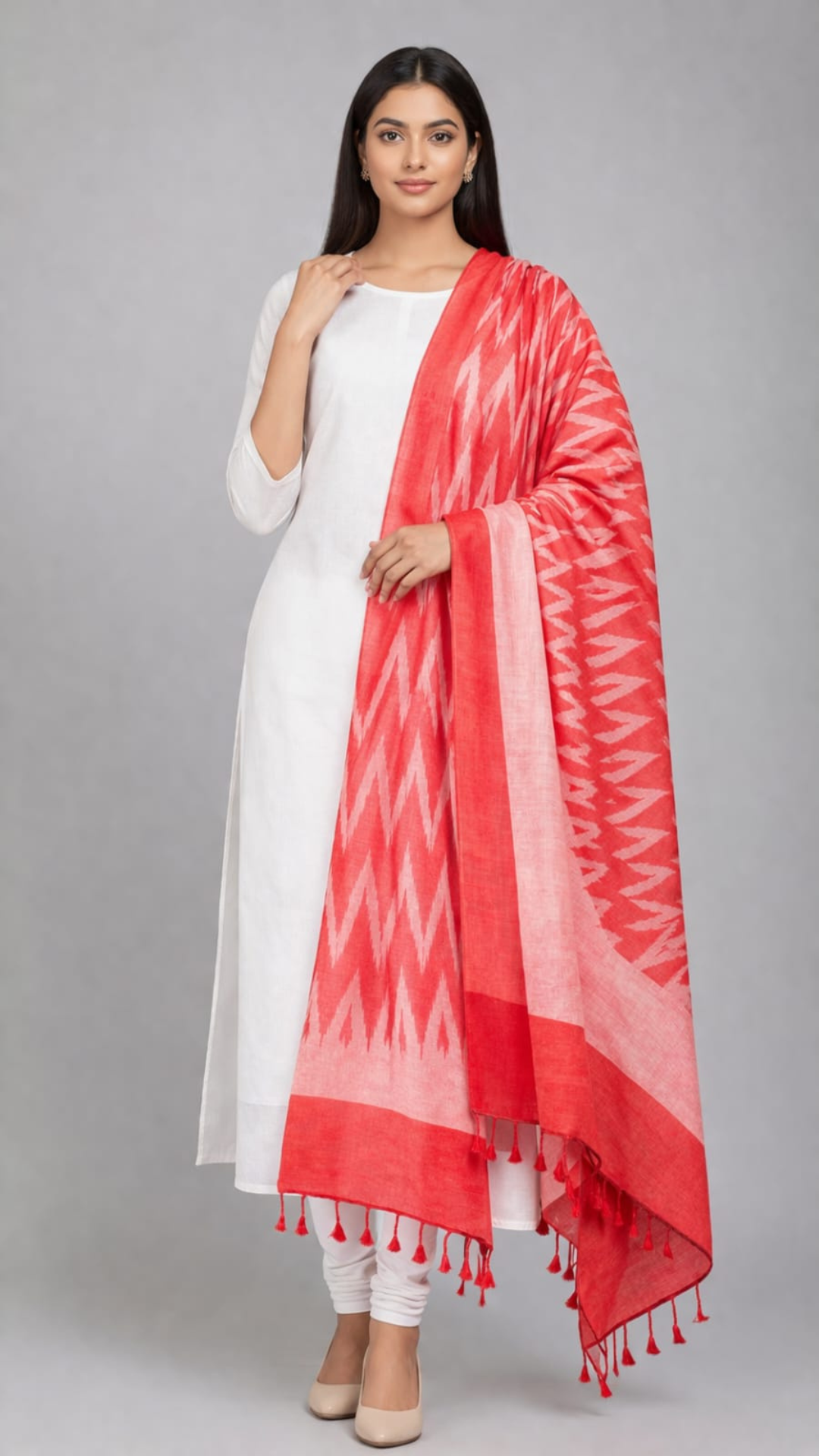 Red Ikkat Dupatta - 2.5 Mtr