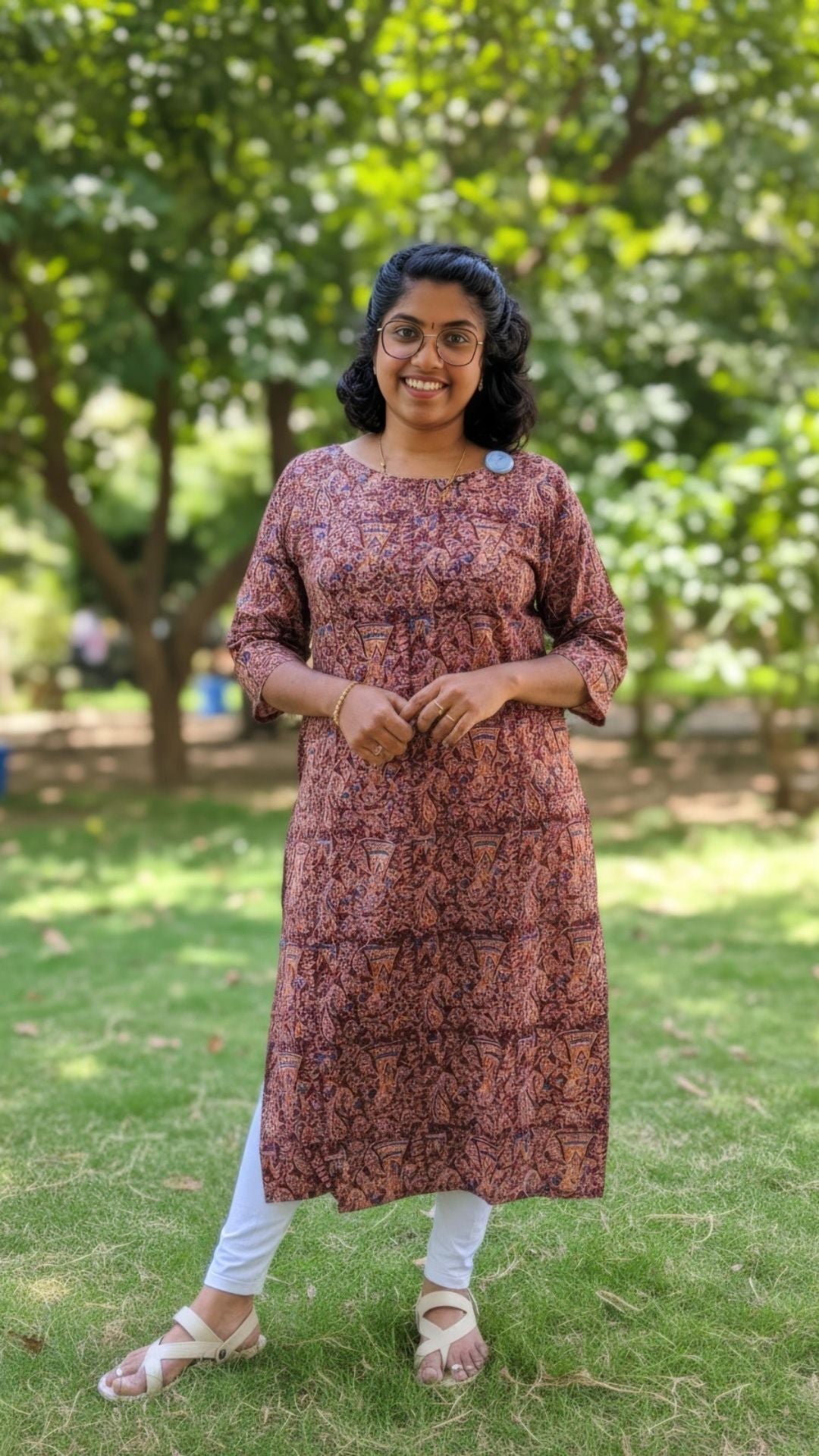 Maroon Kalamkari  Printed Cotton Side Slit Kurta (Only Kurta)