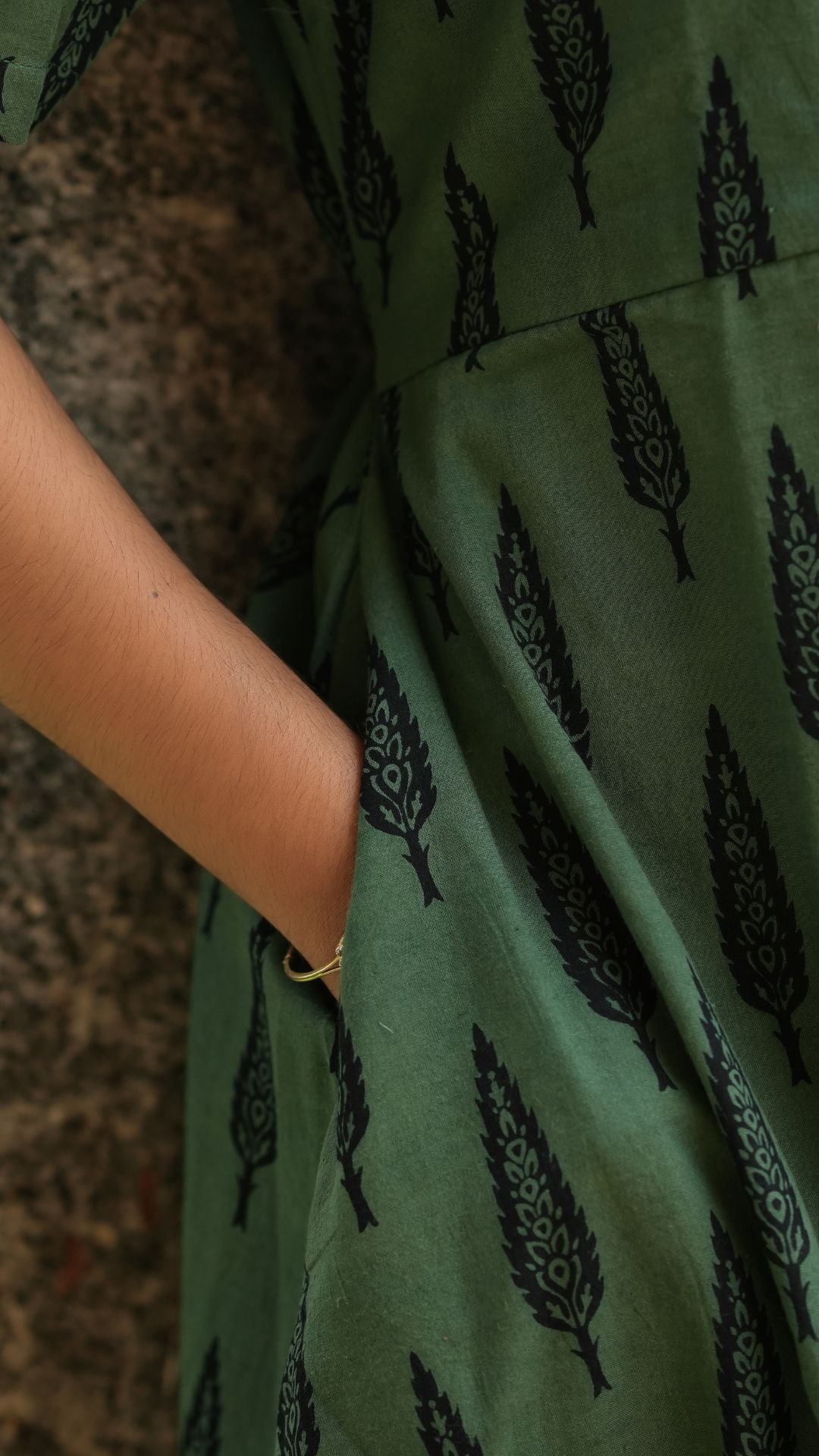 Sage Green Bagru Printed Circular Maxi - Full Lining