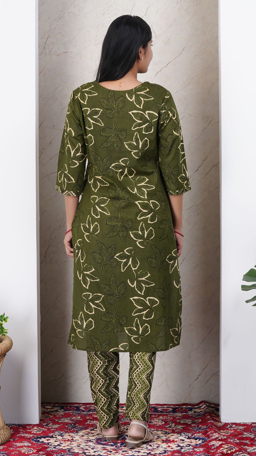 Mehandi Green Soft Printed Cotton Side Slit Kurta (Only Kurta )