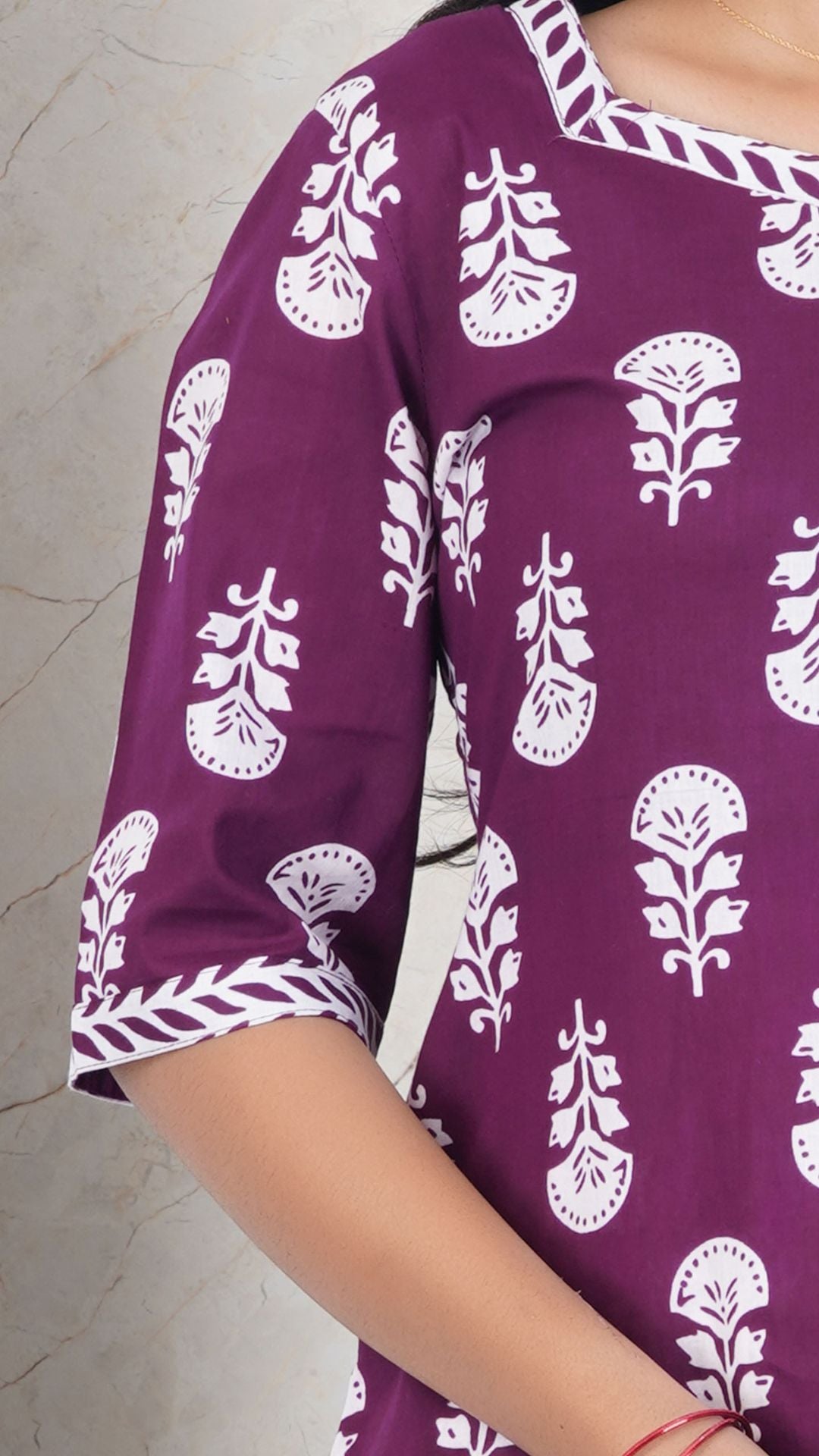 Dark Purple Soft Printed Cotton Kurta Set for Women | Office & Daily Wear