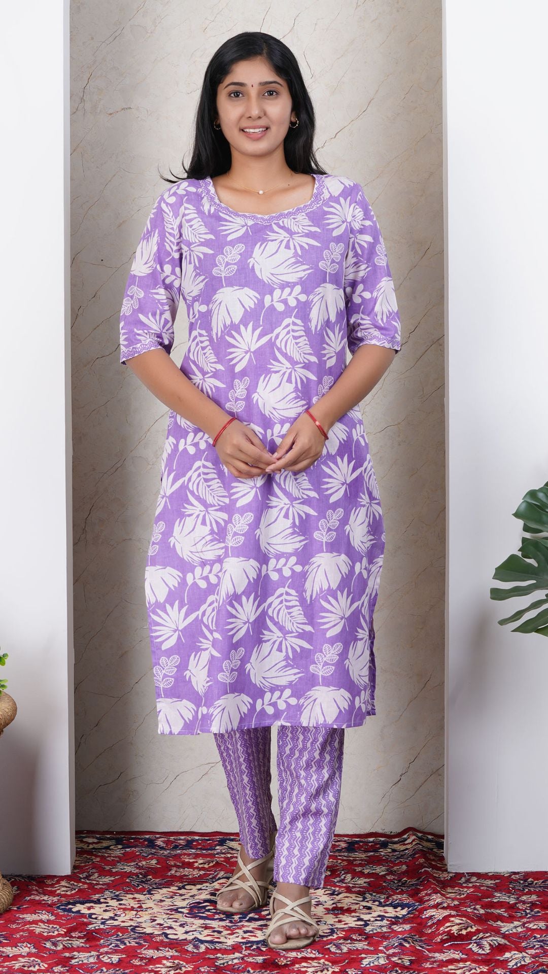 Light Lavender  Soft Printed Cotton Kurta Set for Women | Office & Daily Wear