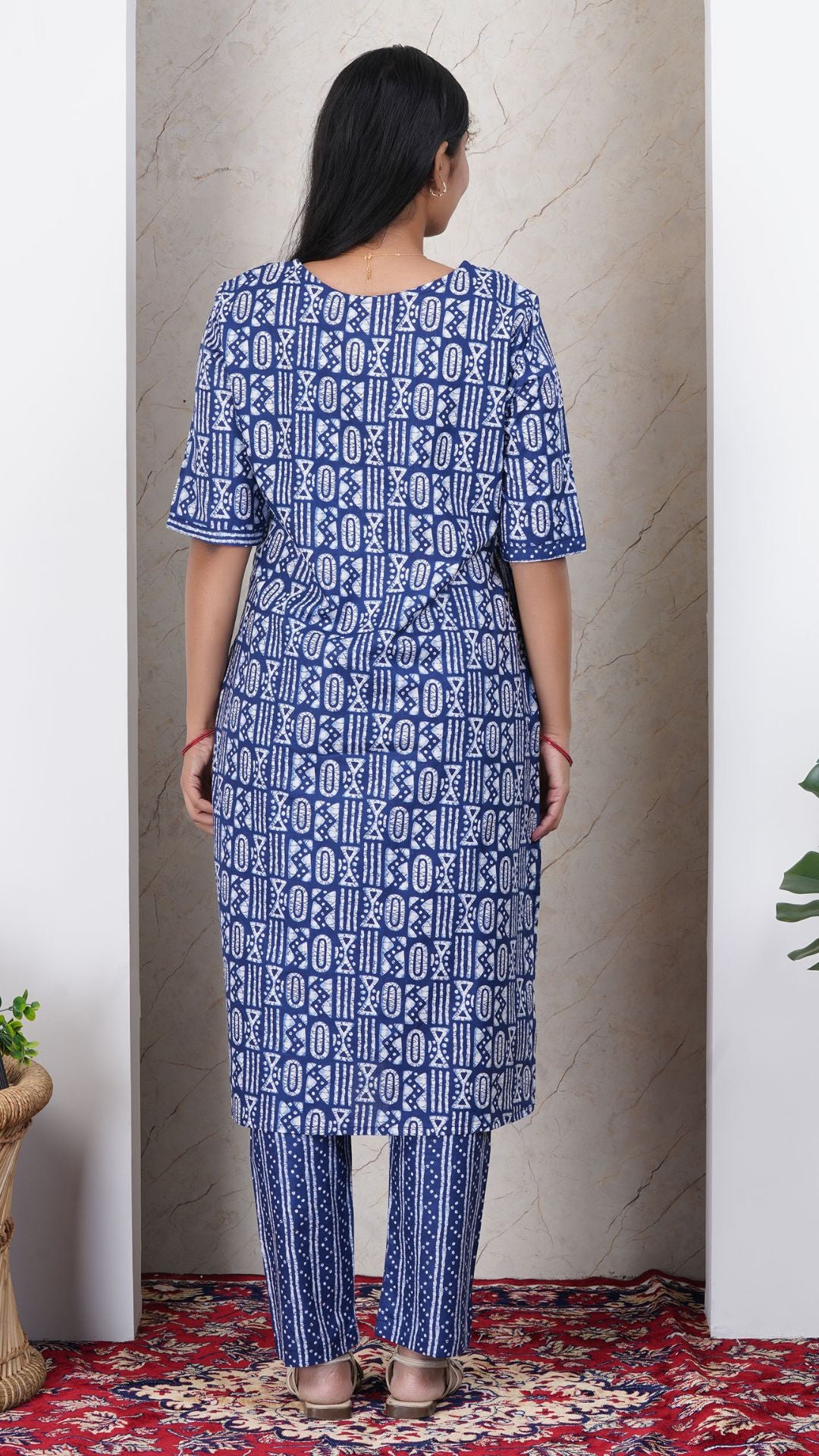 Indigo Blue Printed Cotton Side Slit Kurta (Only Kurta)