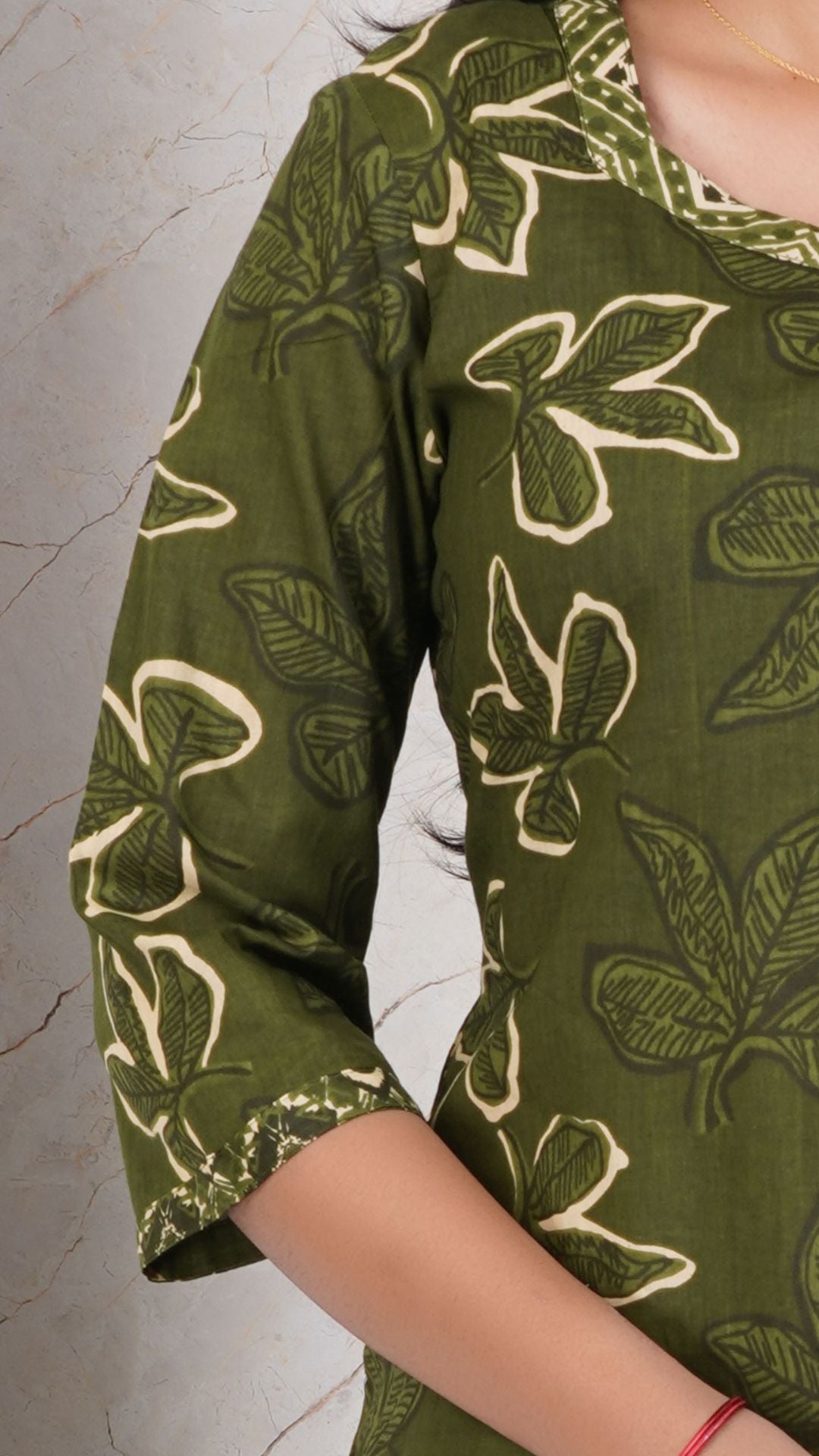 Mehandi Green Soft Printed Cotton Side Slit Kurta (Only Kurta )