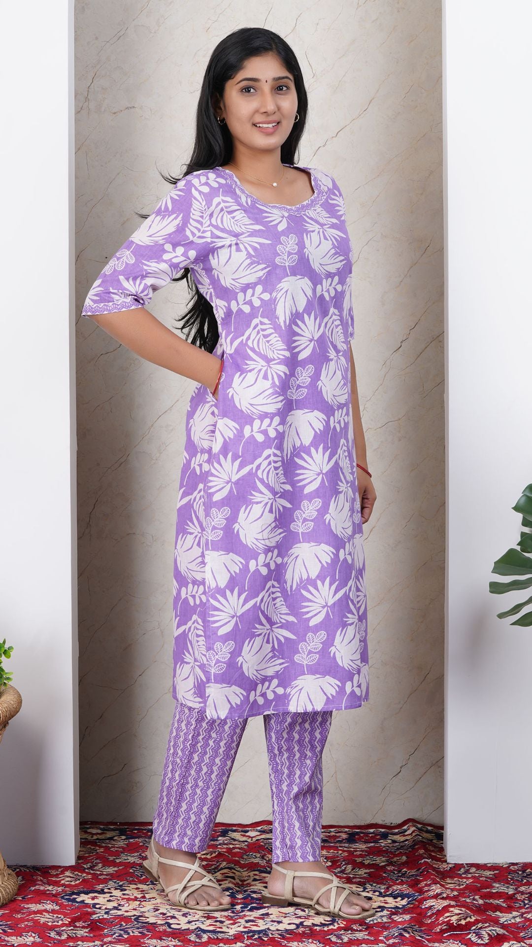 Light Lavender  Soft Printed Cotton Kurta Set for Women | Office & Daily Wear