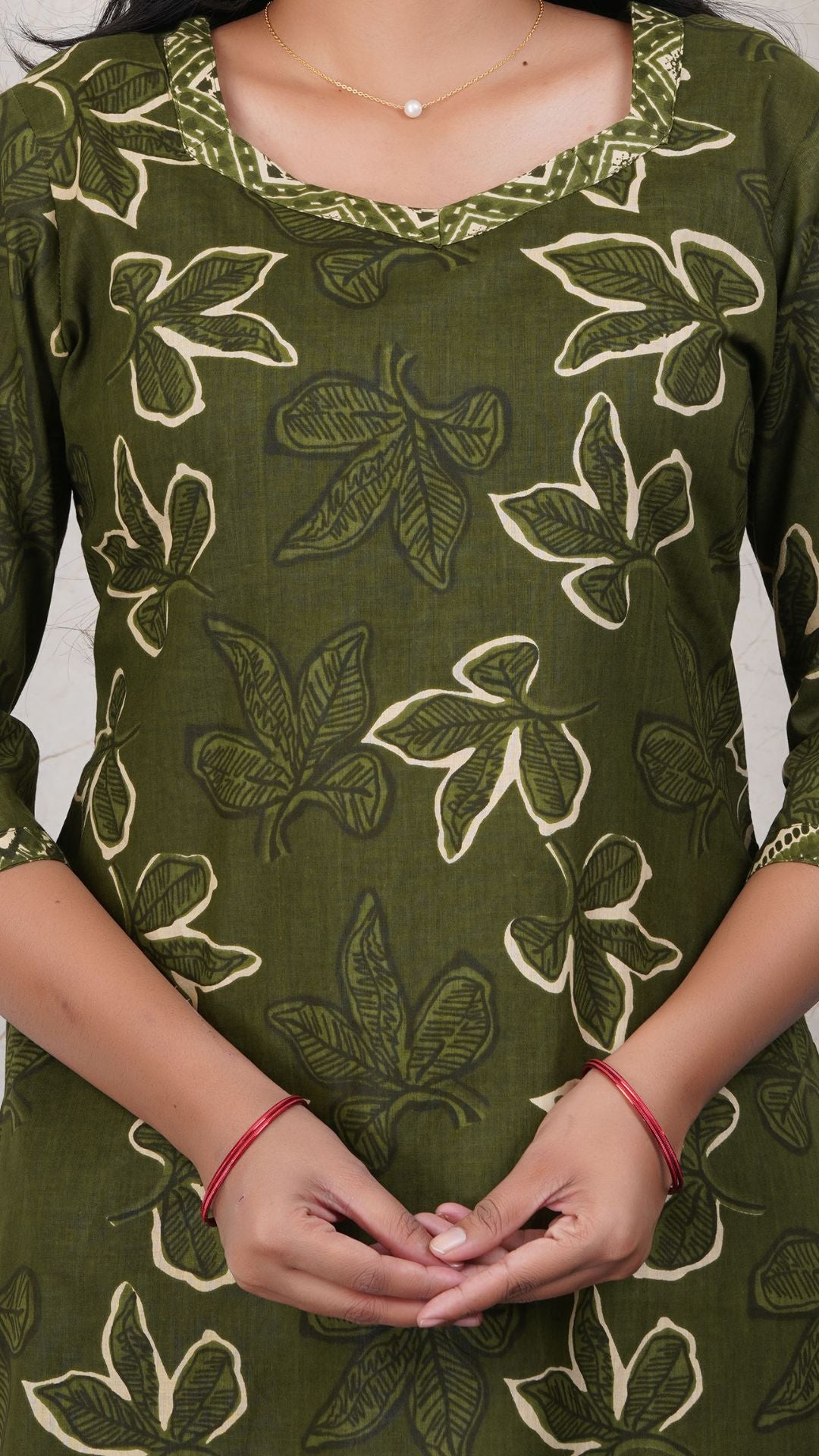 Mehandi Green Soft Printed Cotton Side Slit Kurta (Only Kurta )