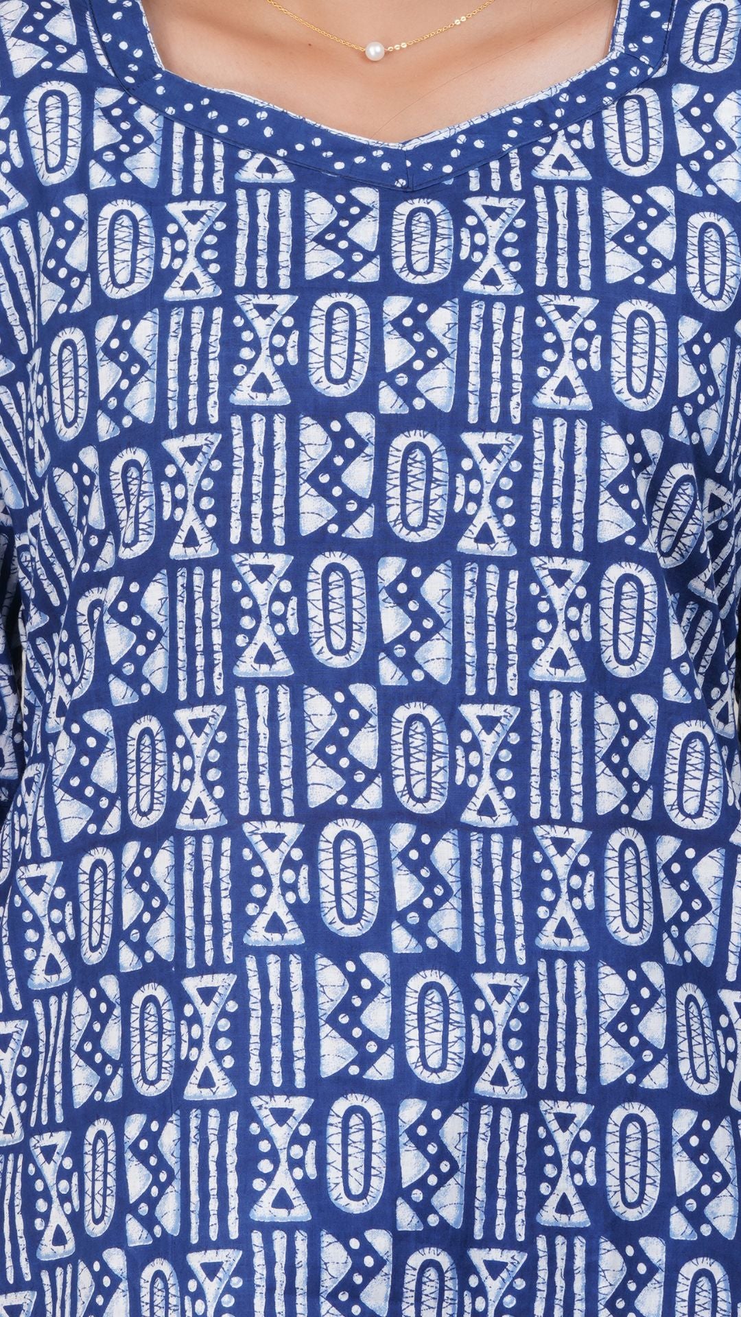 Indigo Blue Printed Cotton Side Slit Kurta (Only Kurta)