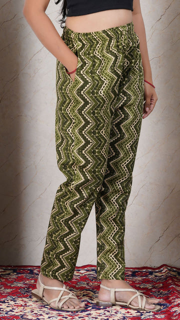 Mehndi Green Soft Printed Cotton Kurta Pant (Only Bottom)