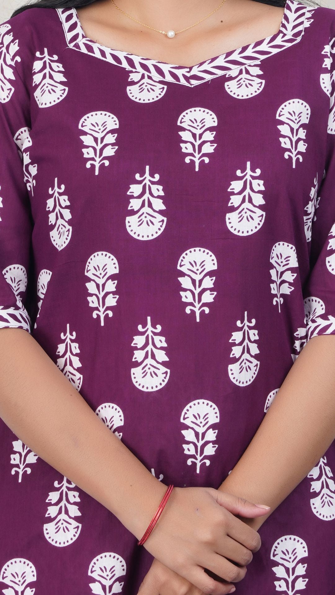 Dark Purple Soft Printed Cotton Kurta Set for Women | Office & Daily Wear