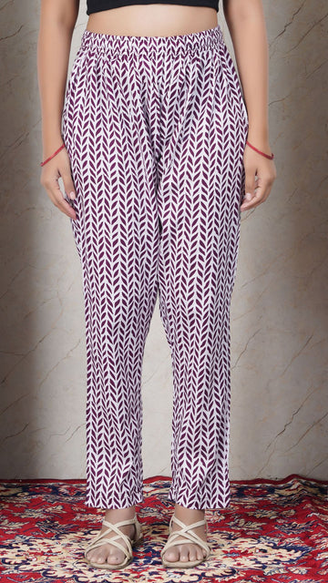 Dark Purple Soft Printed Cotton Kurta Pant  (Only Bottom)