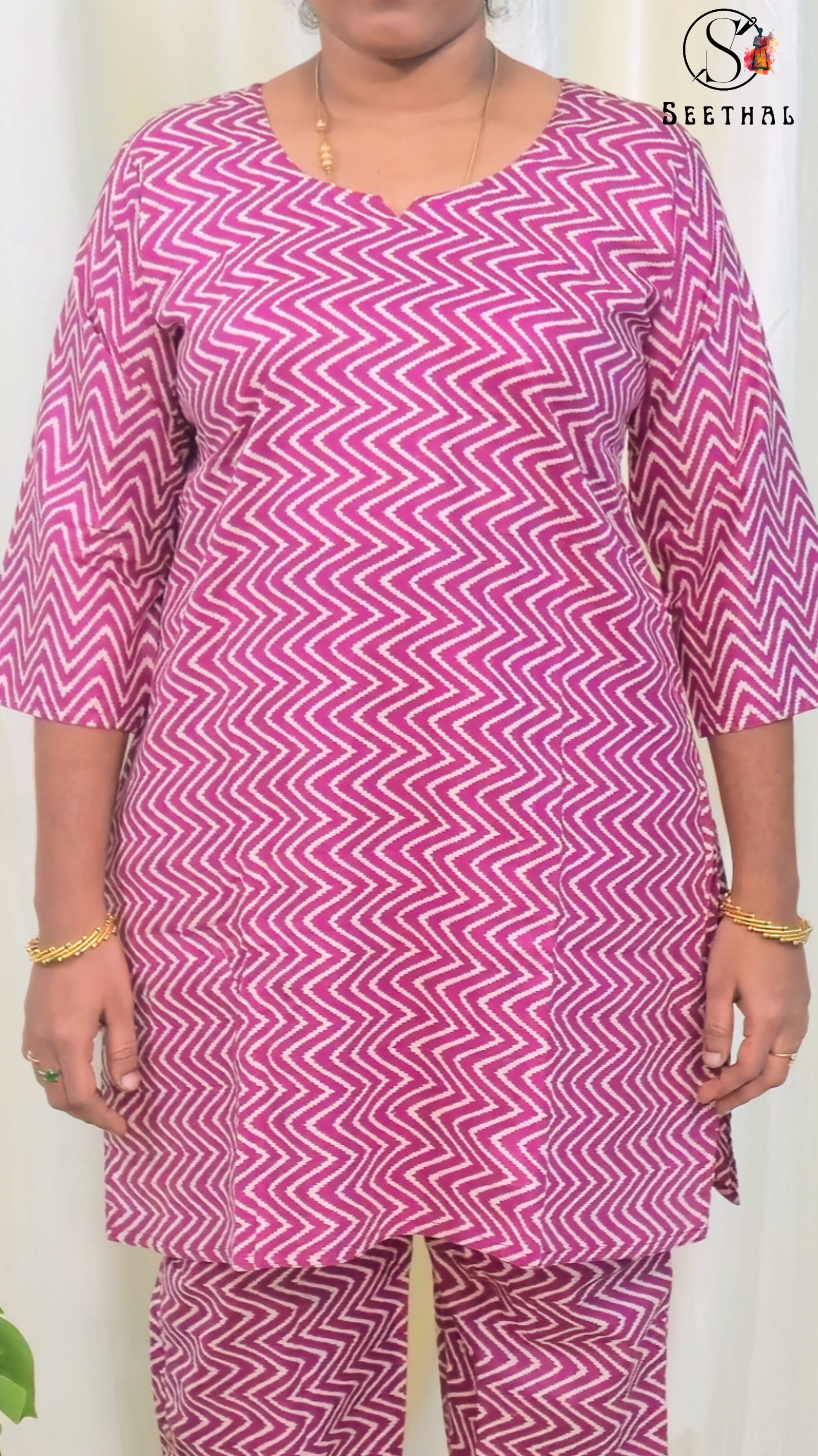 Dark Pink Hand Block Printed Cotton Lounge Wear