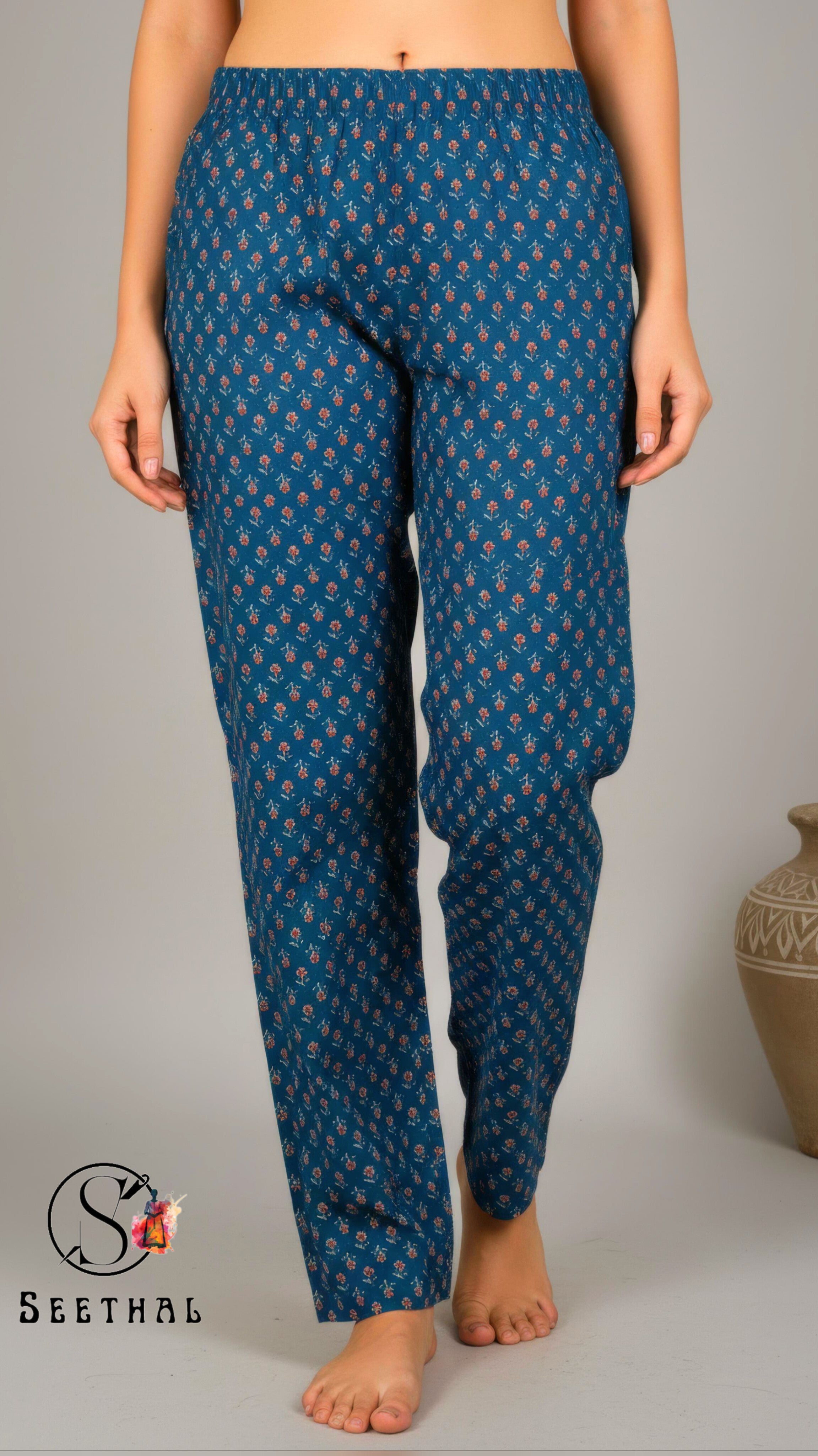 Peacock Blue Hand Block Printed Cotton Mid Length Kurti With Trouser Co-Ord Set