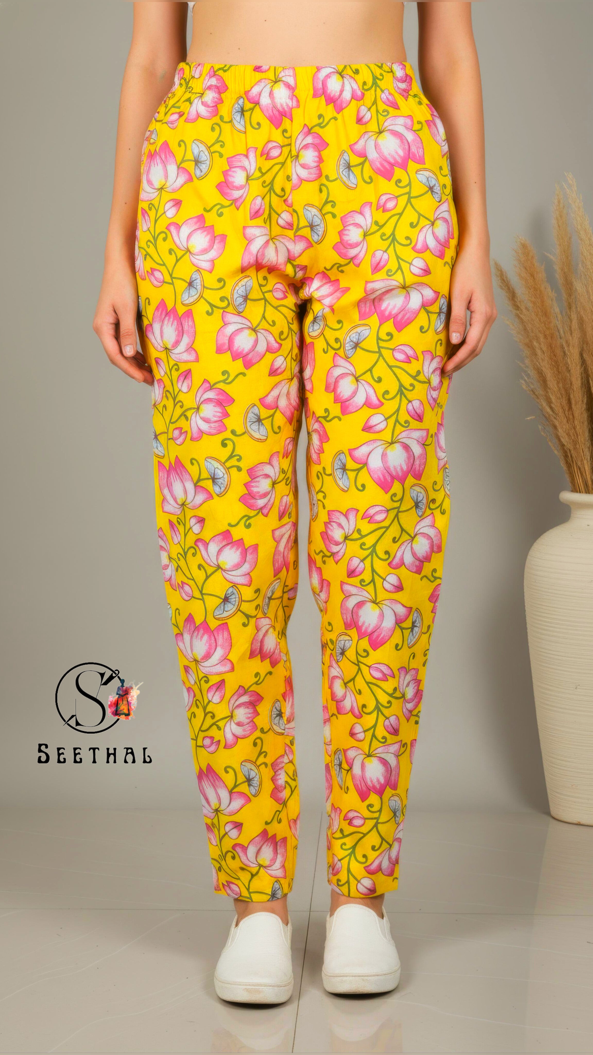 Yellow Hand Block Printed Cotton Lounge Wear