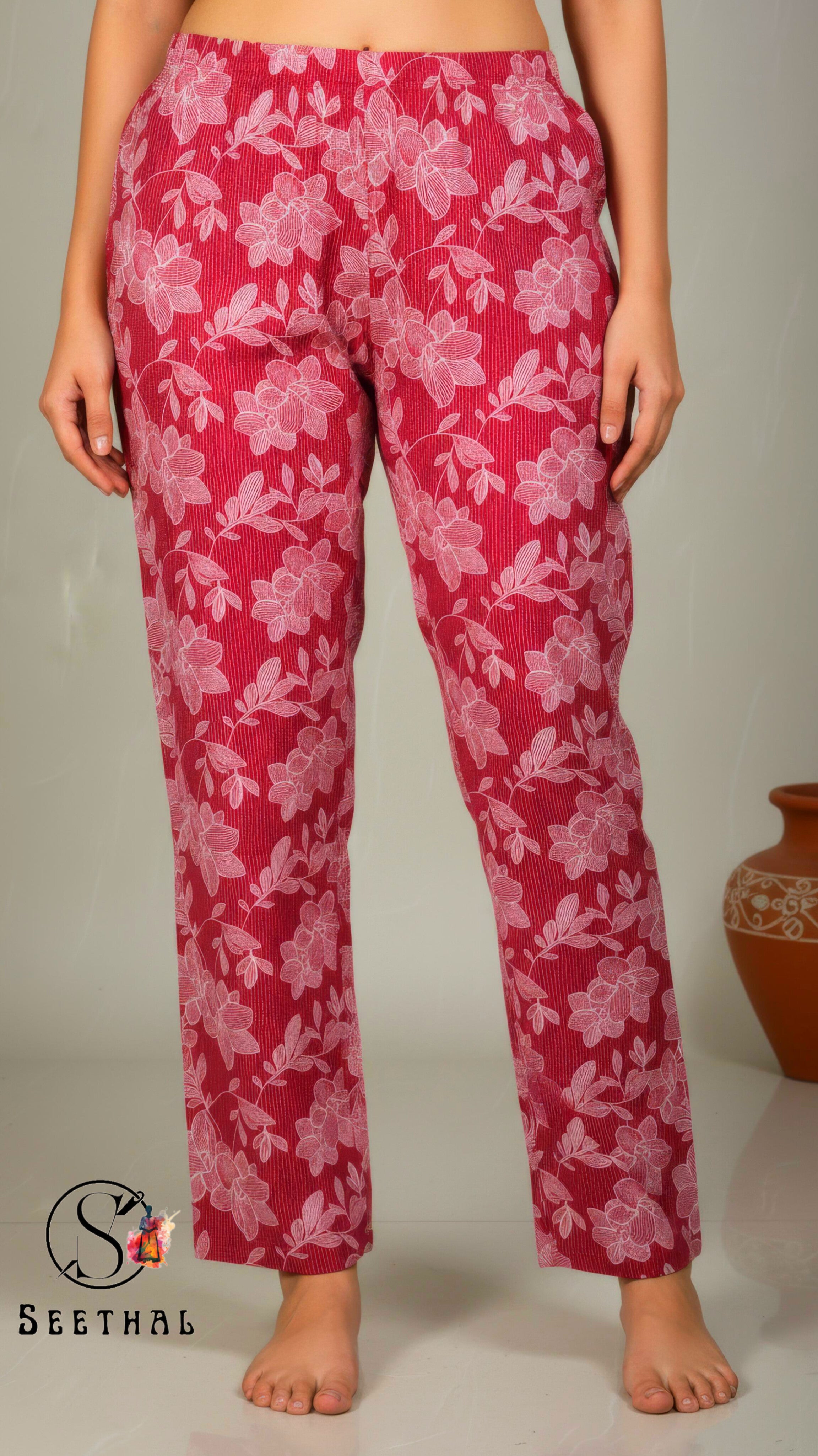 Red Kantha Printed Cotton Lounge Wear