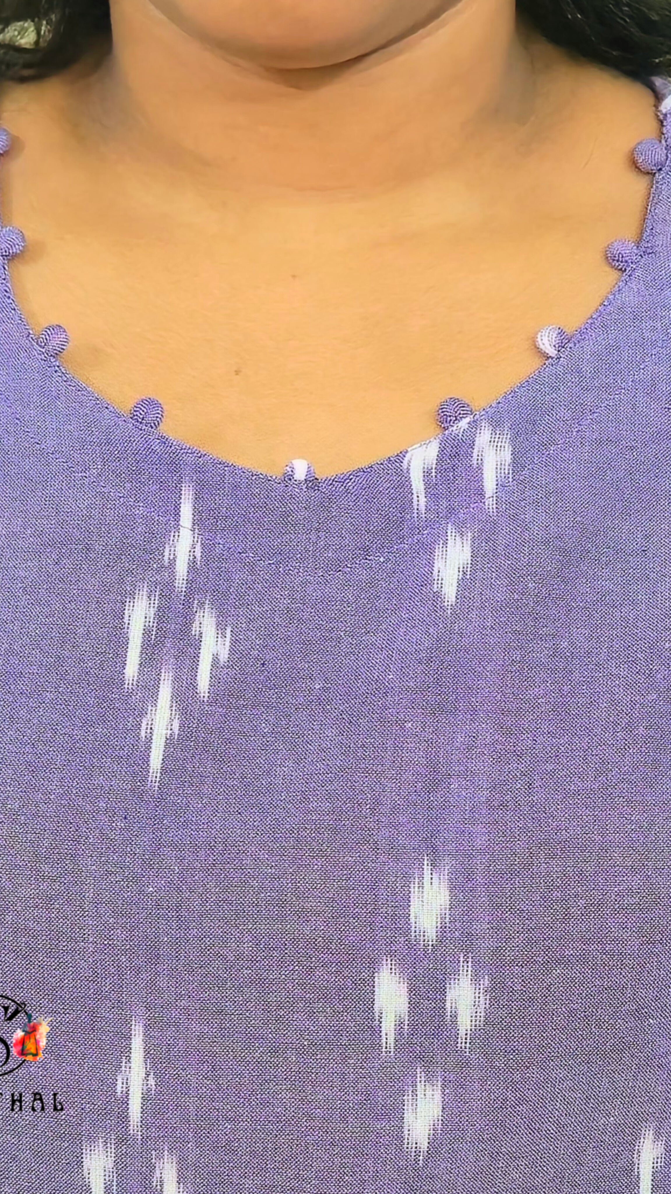 Lavender Ikkat Cotton Side Slit Kurti with Adjustable Back Corset
