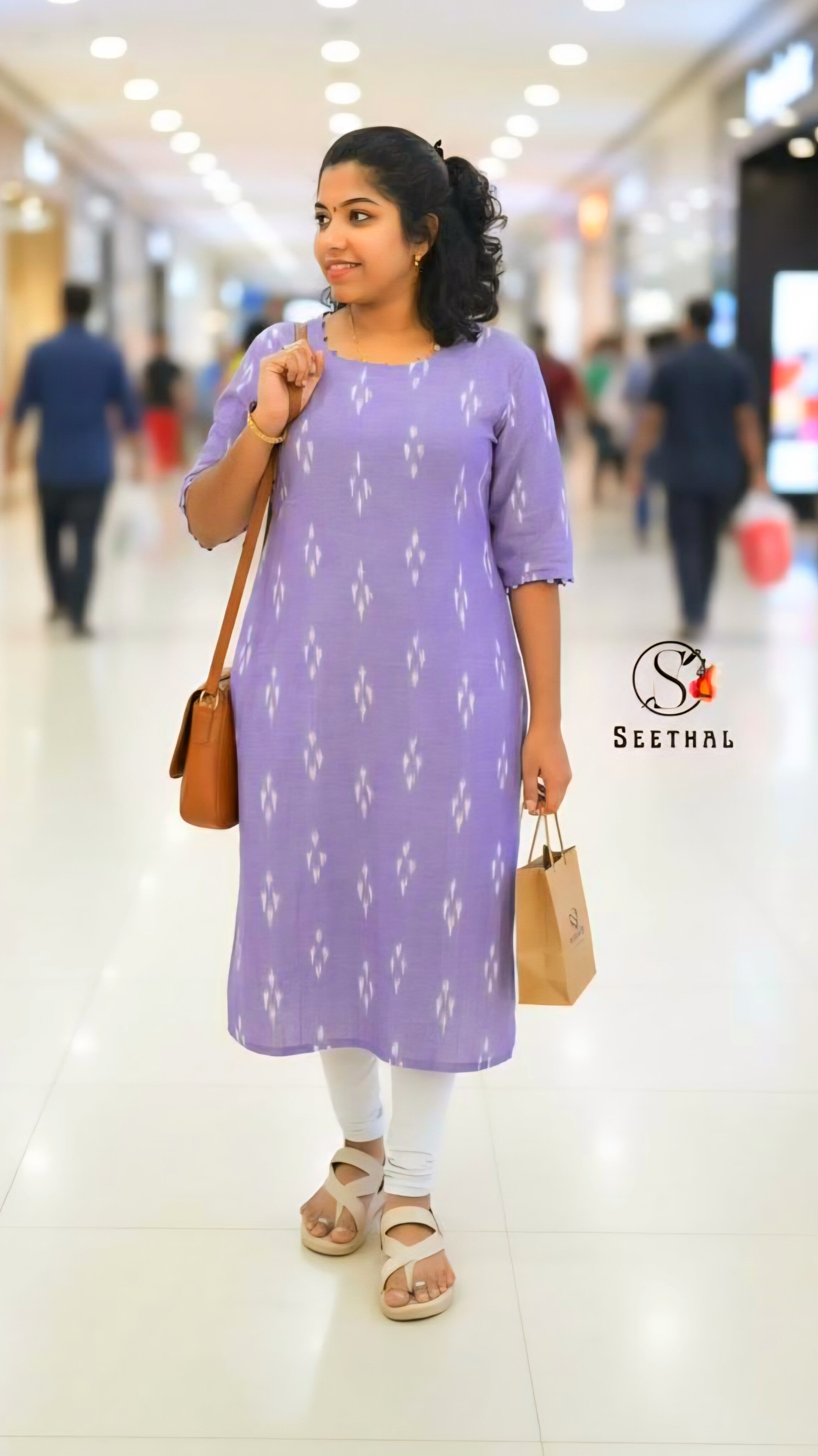 Lavender Ikkat Cotton Side Slit Kurti with Adjustable Back Corset