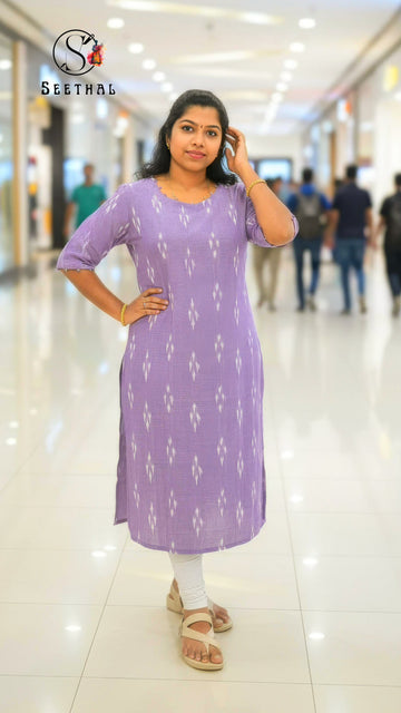 Lavender Ikkat Cotton Side Slit Kurti with Adjustable Back Corset