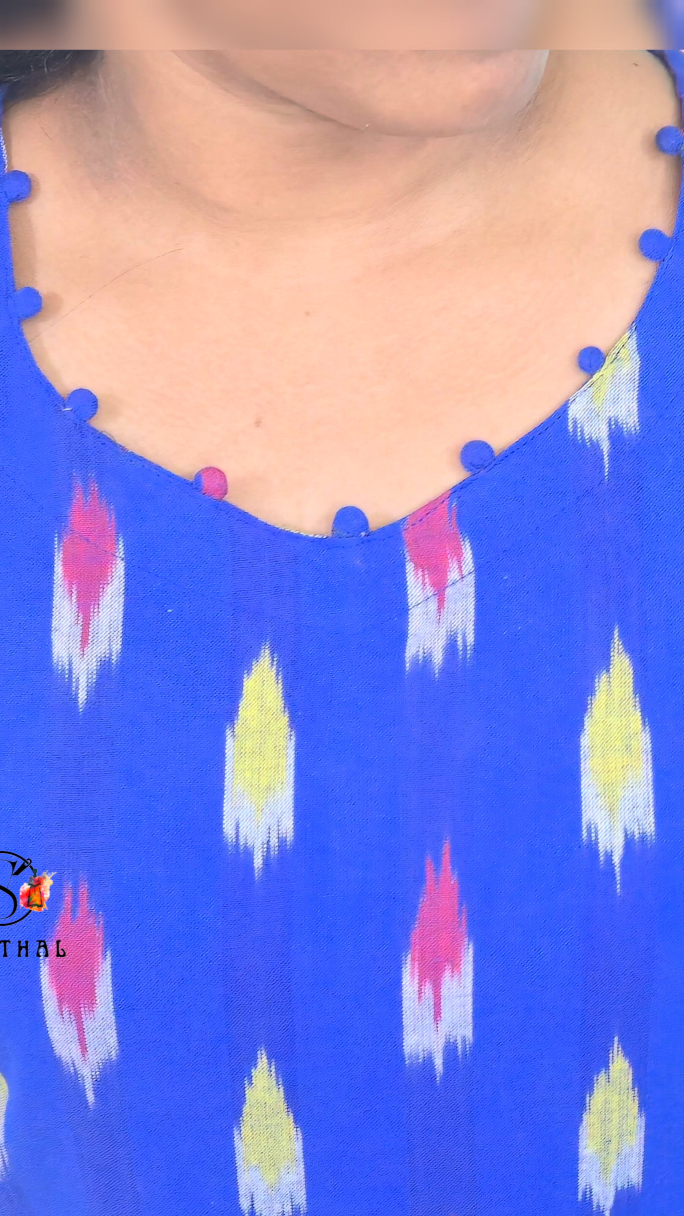 Royal Blue Ikkat Cotton Side Slit Kurti with Adjustable Back Corset