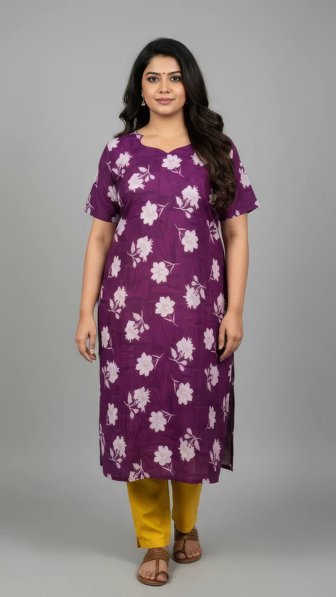 Magenta Cotton Half Sleeve Kurti | 40–42 Inch Length | Comfort Fit with 4-Inch Hip Ease | Sizes S to 5XL