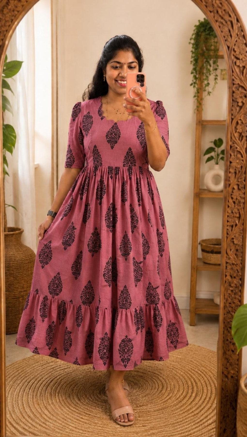 Dusted Pink Bagru Handblock Tier Maxi -  Customization
