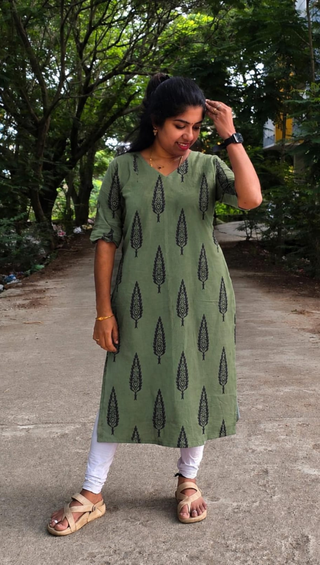 Sage Green Bagru Handblock Side Slit Kurta -  Customization