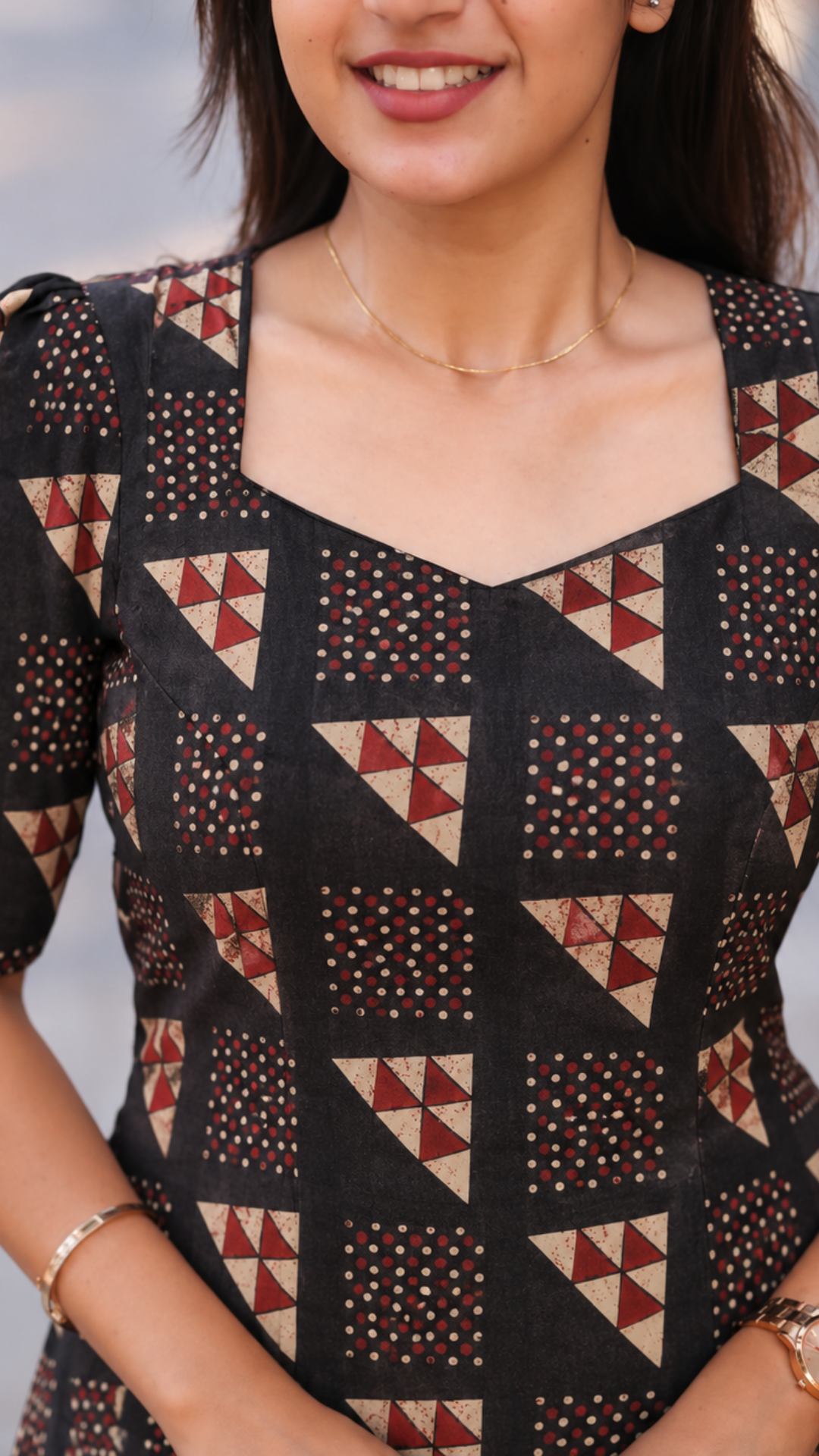 Black Ajrakh Cotton Side Slit Kurta
