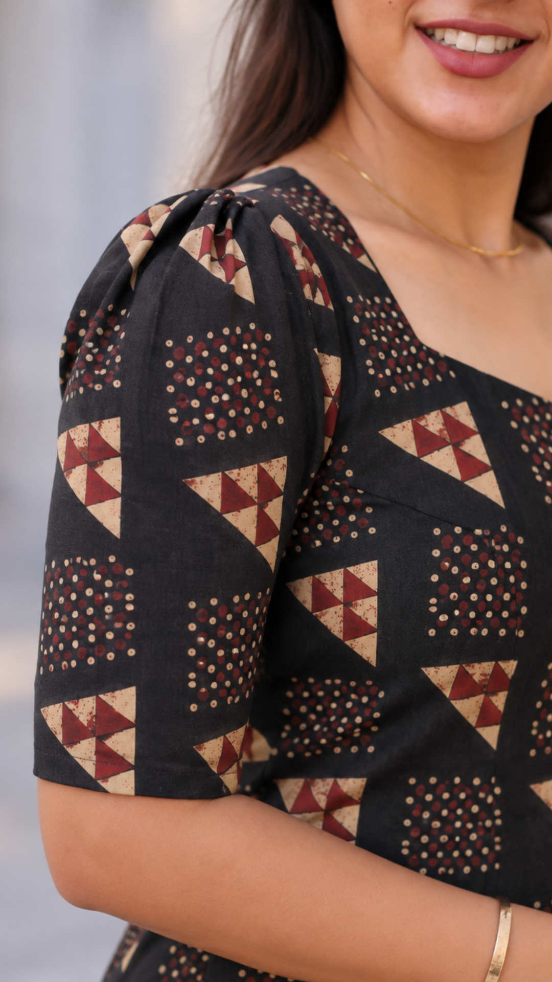 Black Ajrakh Cotton Side Slit Kurta