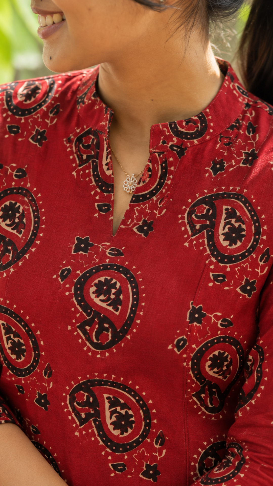 Red Ajrakh Cotton Side Slit Kurta