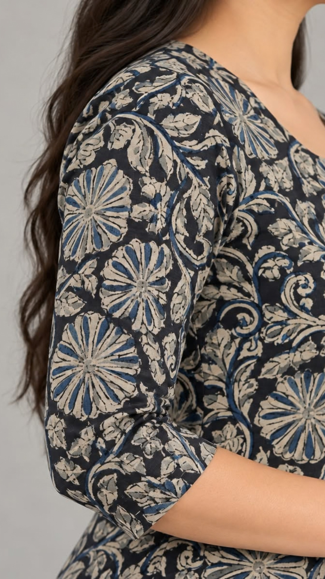 Black Kalamkari Pure Cotton Circular Maxi