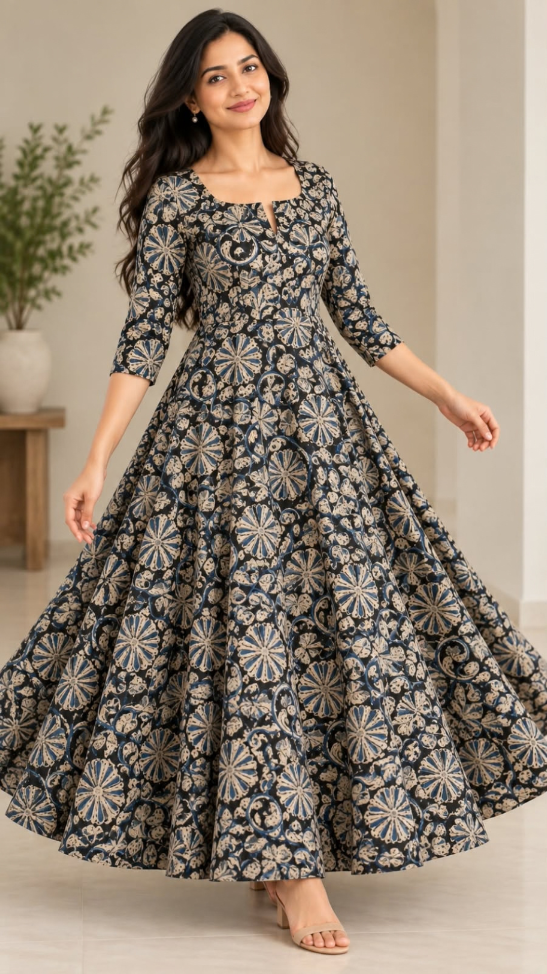 Black Kalamkari Pure Cotton Circular Maxi