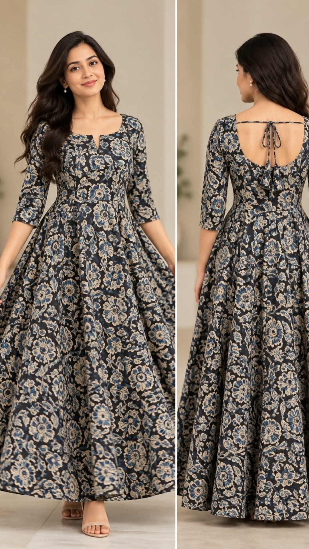 Black Kalamkari Pure Cotton Circular Maxi