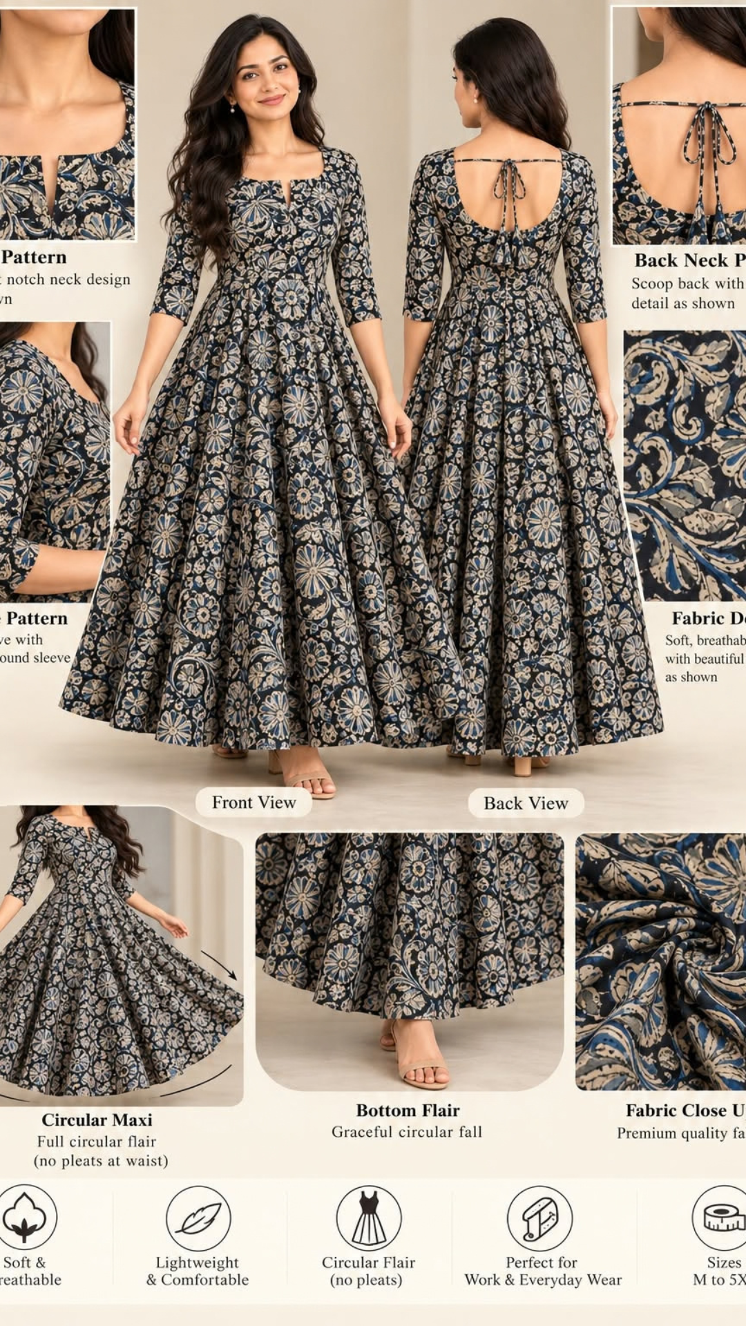 Black Kalamkari Pure Cotton Circular Maxi