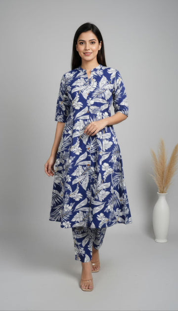 Ink Blue Cotton Flex A-Line Kurti