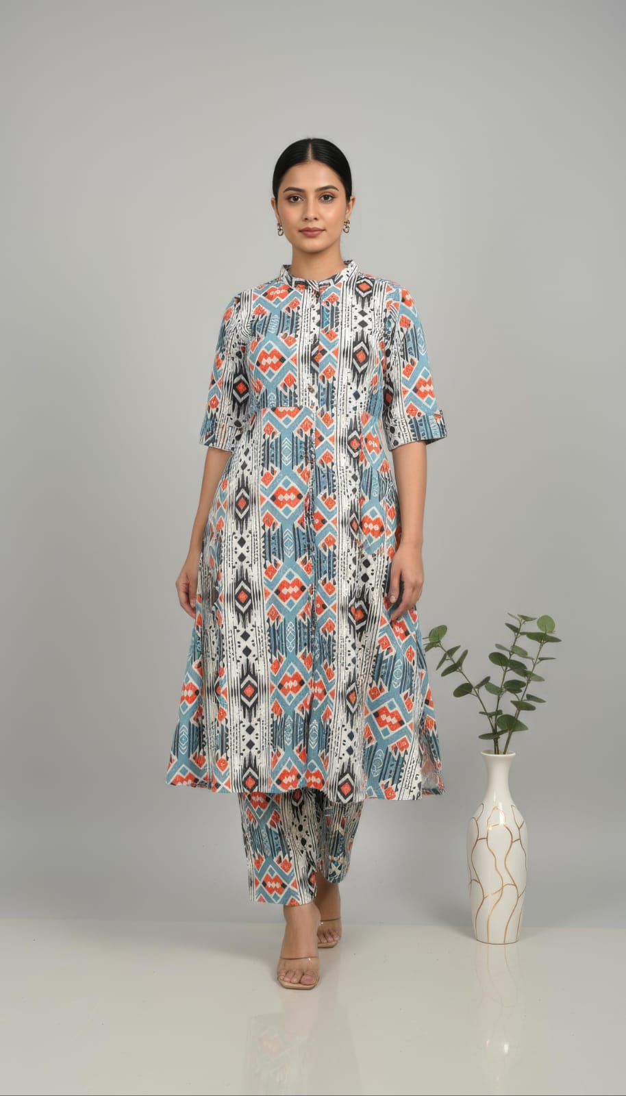 Green Cotton Flex A-Line Kurti