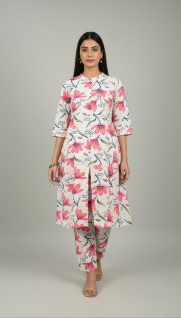 Red Cotton Flex A-Line Co-Ord Set