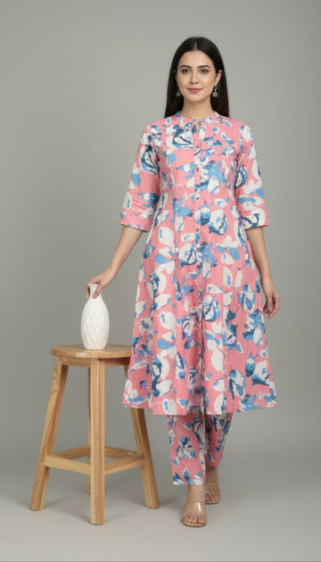 Light Pink Cotton Flex A-Line Kurti